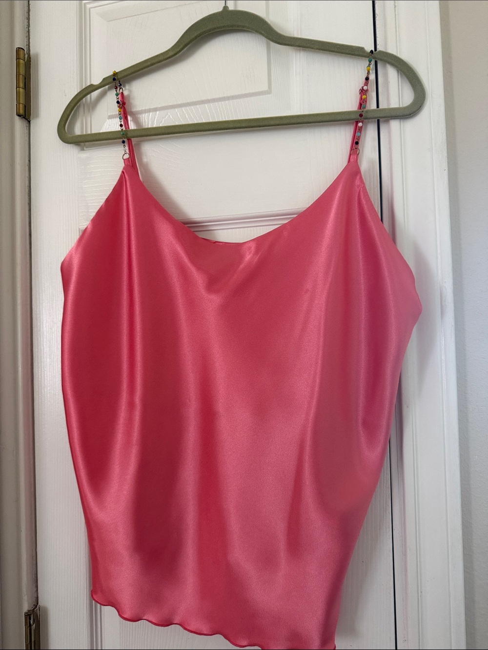 Nicole Miller Hot Pink Satin Cami with Beaded Straps